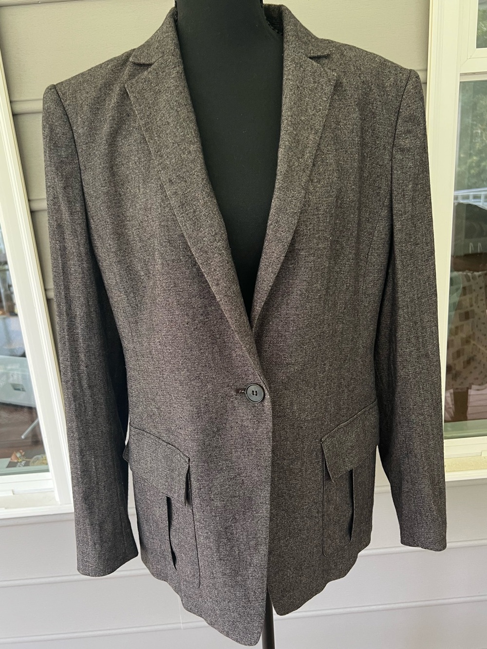 Ann Taylor Tweed Blazer Jacket Grey Textured Lined Wool Blend Office Size 14 - Picture 2 of 16